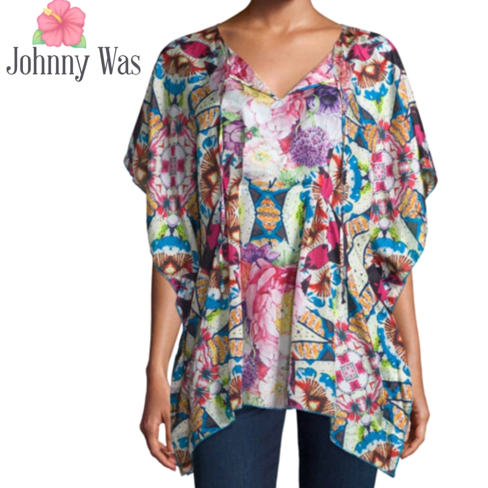 Johnny Was 100% silk poncho style top /blouse size small
